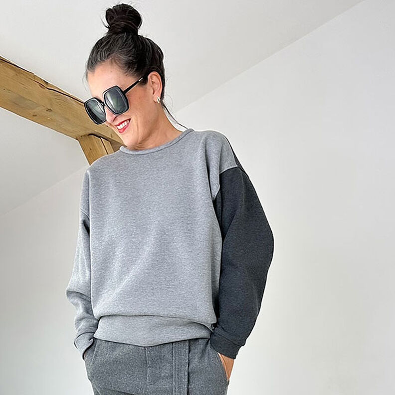 Brushed Melange Sweatshirt Fabric – light grey,  image number 7