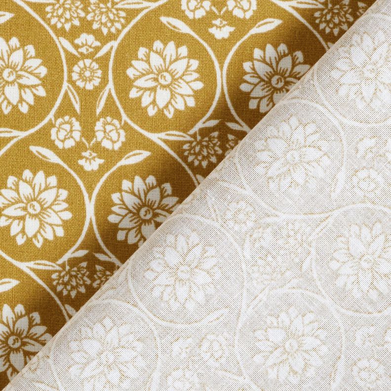 Cotton Cretonne Flowers and tendrils – mustard/white, image number 4