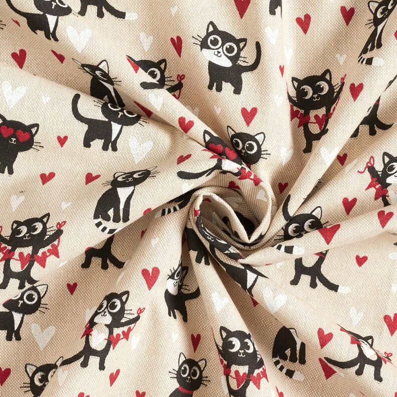 Decor Fabric Half Panama cats in love – natural/red,  image number 3