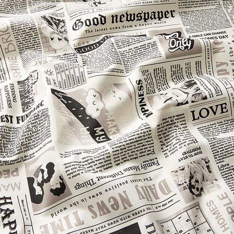 Decor Fabric Half Panama Retro newspaper – white/black,  image number 2