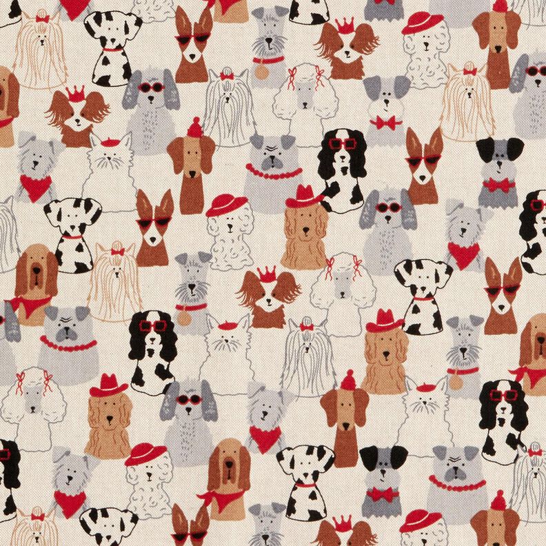Decor Fabric Half Panama elegant dogs – natural/grey,  image number 1