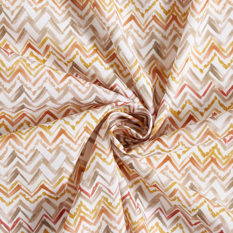Cotton Poplin Brush stroke zigzag Digital Print – white/copper,  image number 3