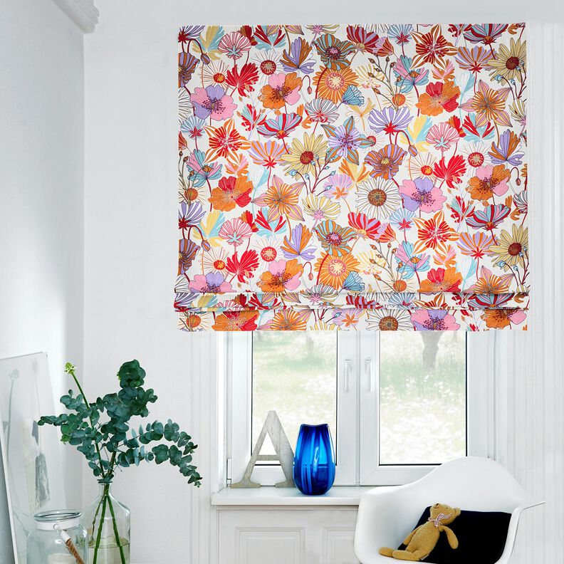 Decor Fabric Panama colourful flowers – cream/lavender,  image number 6