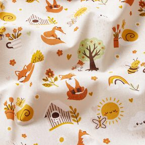 Cotton Poplin Fox in the garden – natural, 