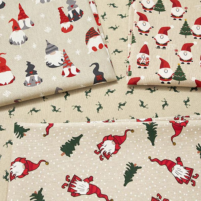 Decorative fabric half Panama cheerful Santa Clauses – natural,  image number 5