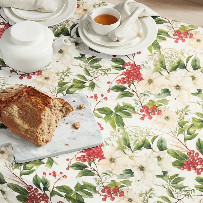 Decor Fabric Jacquard Lurex winterberry holly – natural/gold,  image number 8