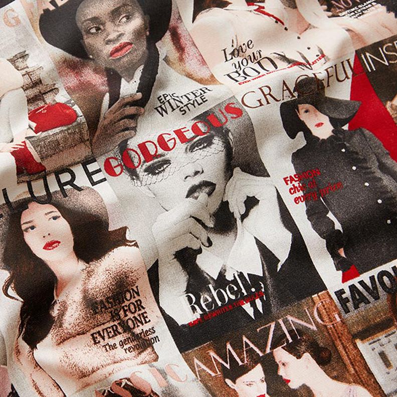 Decor Fabric Half Panama Fashion Magazines – black/red,  image number 2