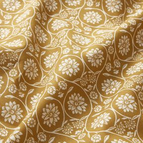 Cotton Cretonne Flowers and tendrils – mustard/white, 