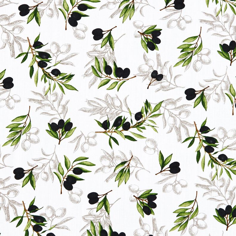 Decor Fabric Panama olives – white/black,  image number 1