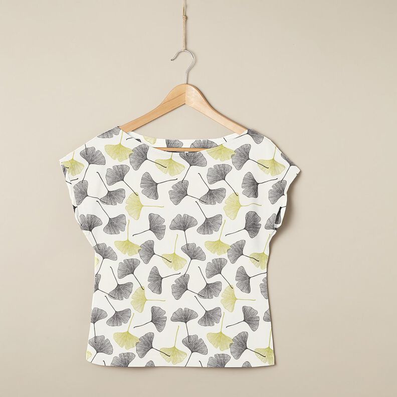 Cotton Jersey Gingko leaves – offwhite/lime green, image number 6