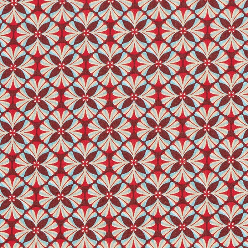 Cotton Cretonne flower tiles – burgundy/light taupe,  image number 1