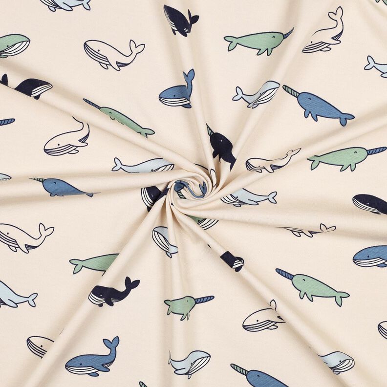 Cotton Jersey cute whales| Poppy Fabrics – cashew/navy blue,  image number 3
