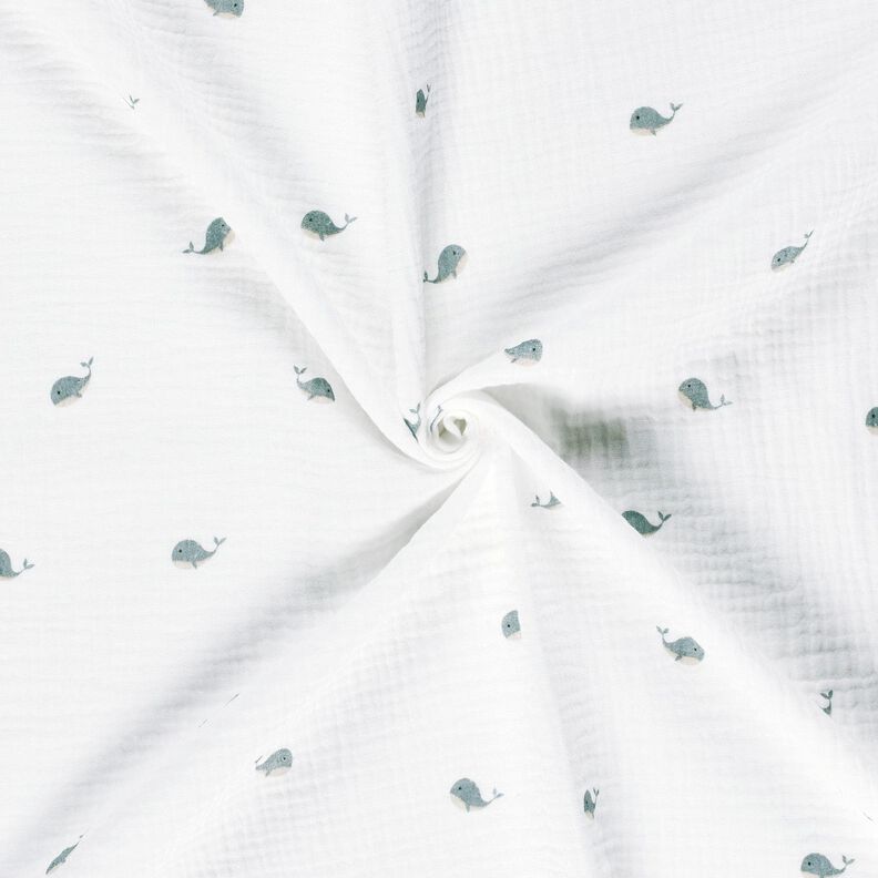 Double Gauze/Muslin small whales – ivory/blue grey,  image number 3