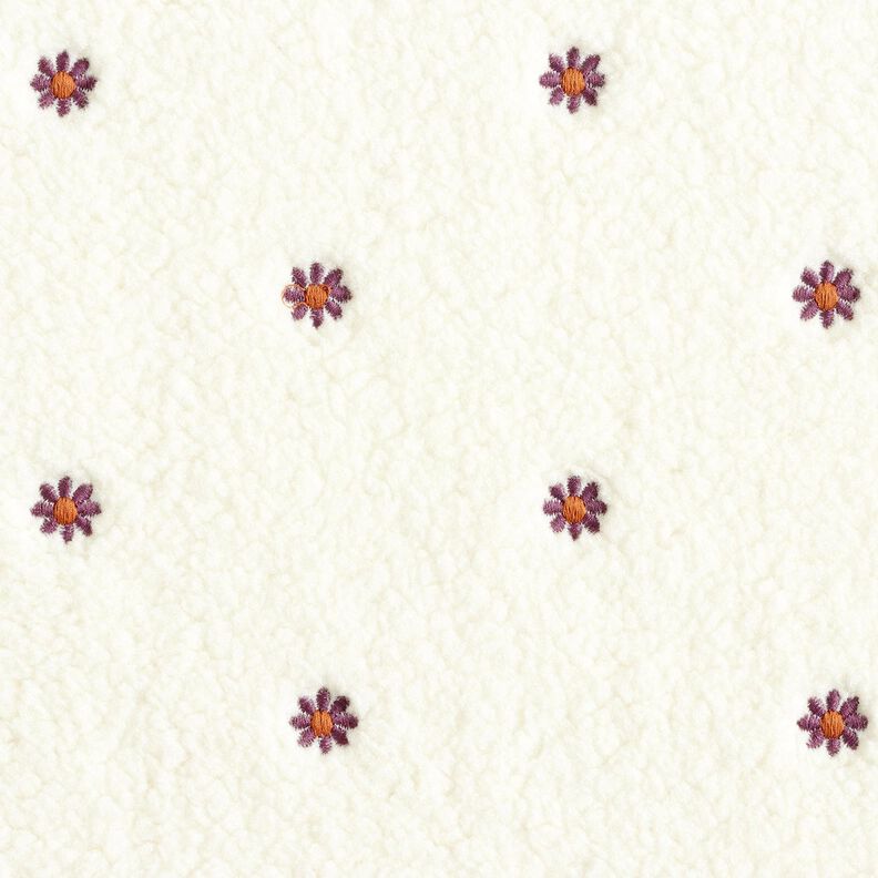 Teddy Fur Embroidered Flowers – offwhite/aubergine,  image number 1