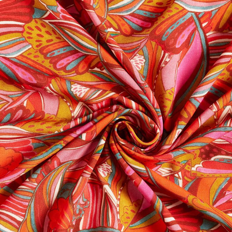 Beachwear viscose fabric peacocks and flowers – orange/burgundy, image number 3