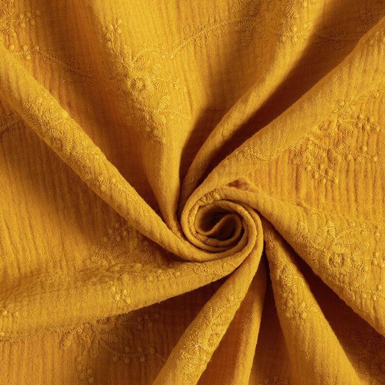 Double Gauze/Muslin Tone-on-tone floral tendril – curry yellow,  image number 3