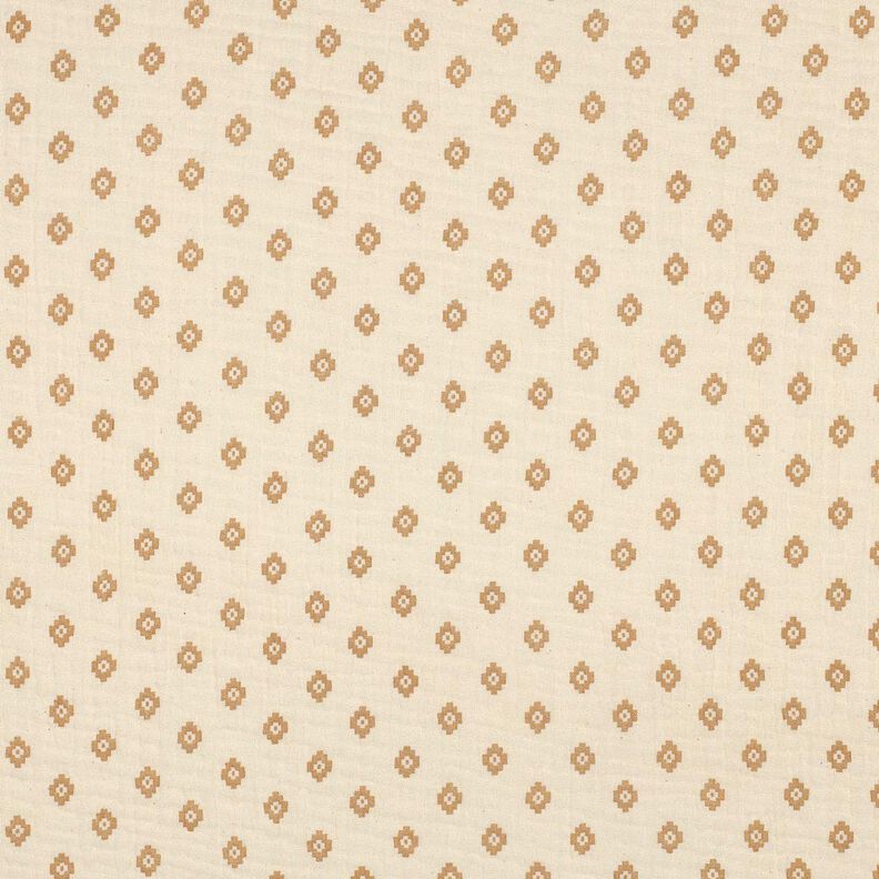 GOTS Double Gauze/Muslin Boho diamond pattern  | Poppy Fabrics – cream/cinnamon,  image number 1