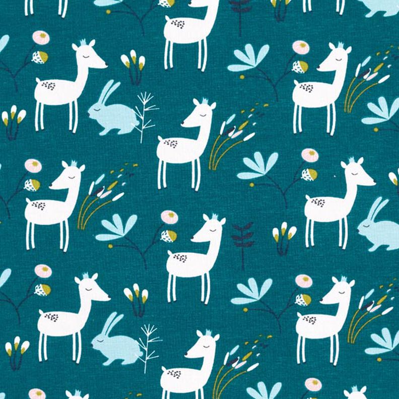 Cotton Jersey Rabbit & Deer – petrol,  image number 1