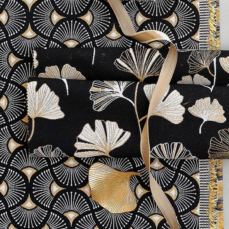 Decor Fabric Jacquard small fans – black/gold,  image number 6