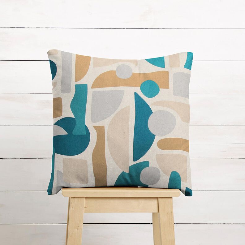 Decor Fabric Half Panama abstract shapes – natural/petrol, image number 8