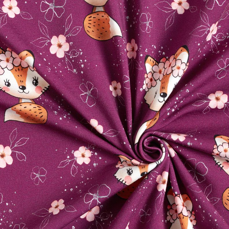 Cotton Jersey Fox with flowers | Glitzerpüppi – grape/peach orange, image number 3