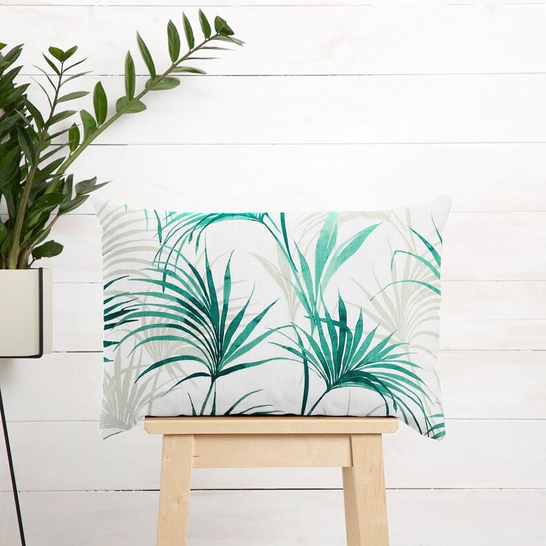 Decor Fabric Panama Palm fronds – white/emerald green, image number 6