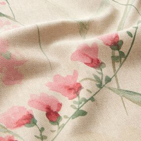 Decor Fabric Half Panama freesia flowers – natural/pale berry, 