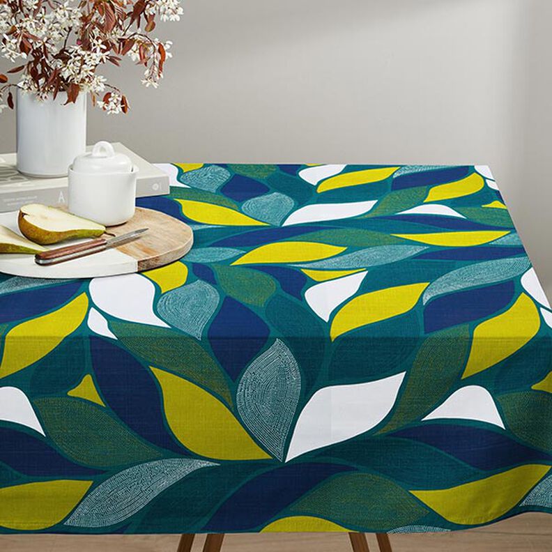 Decorative Panama fabric Colourful leaves – petrol,  image number 7