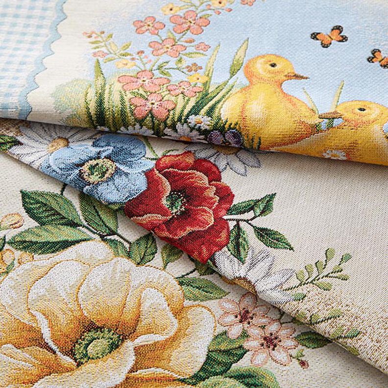 Decorative Panel Tapestry Fabric Chicks and Easter Eggs – light blue,  image number 5