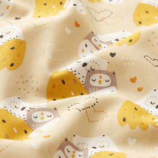 Poplin Cuddly Owls – almond/curry yellow, 