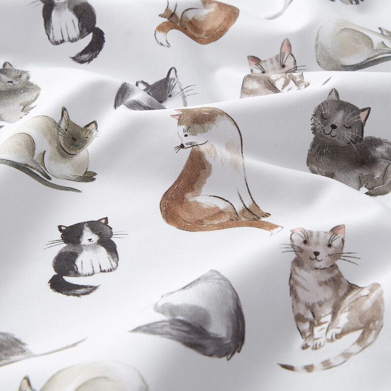 Cotton Poplin happy cats Digital Print | Poppy Fabrics – white,  image number 2