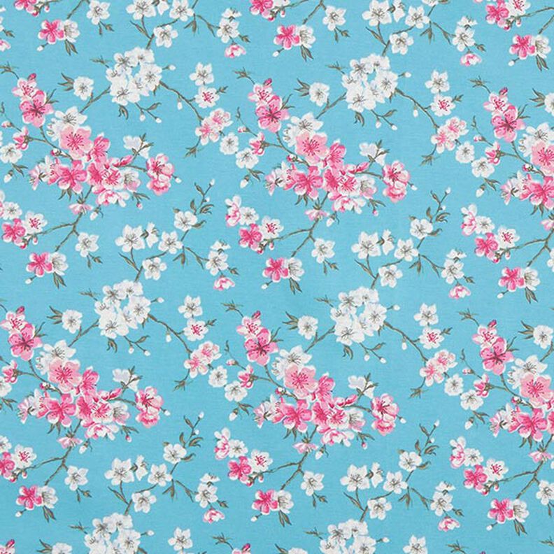 Cherry blossom coated cotton – aqua blue,  image number 1