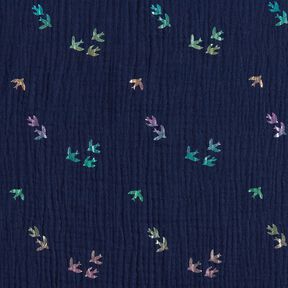 Double Gauze/Muslin Swallows Foil Print | Poppy Fabrics – midnight blue/colour mix | Remnant 10cm, 