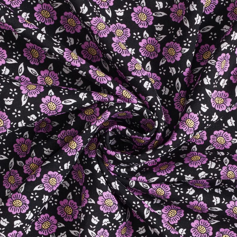 viscose fabric sea of flowers – black/pastel violet,  image number 3