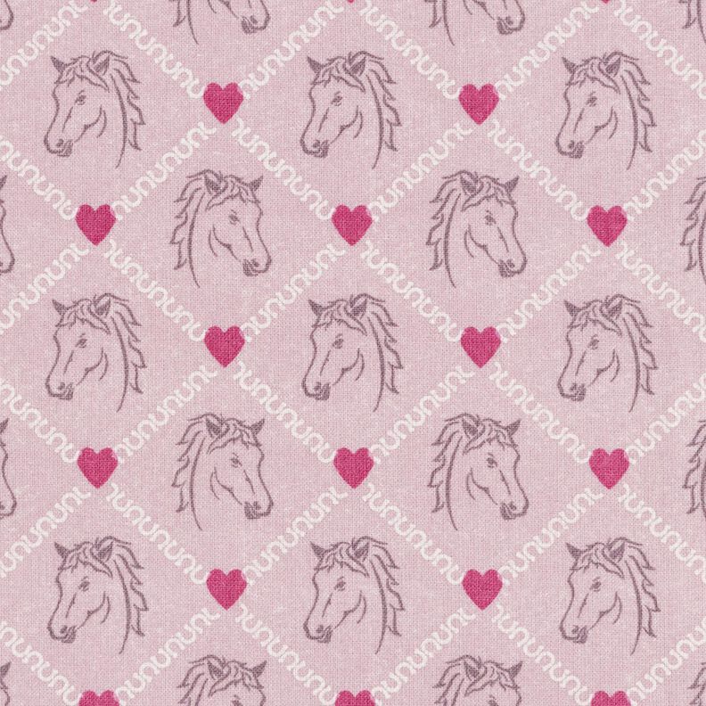 Cotton Cretonne Horses and hearts, pink – pink,  image number 1