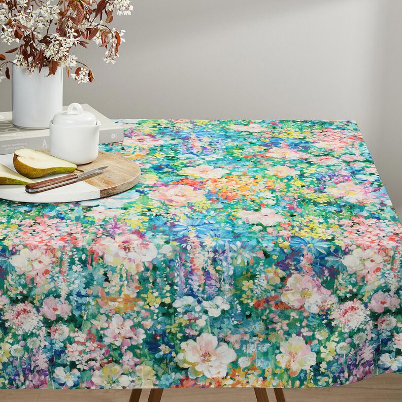 Decor Fabric Canvas Painted Flowers – green/pink,  image number 7