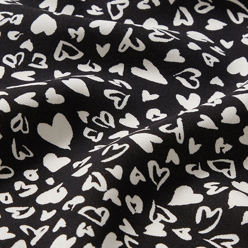 Hearts viscose fabric – black/white,  image number 2
