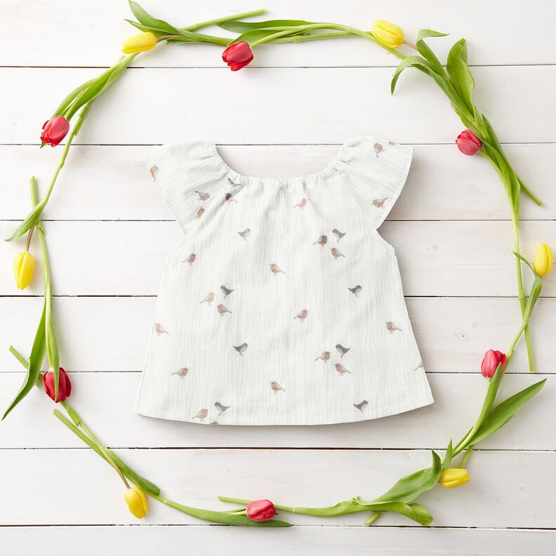 Double Gauze/Muslin Little birds – ivory,  image number 6