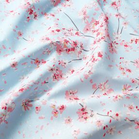 Decor Fabric Half Panama cherry blossom branches – light blue/pink, 