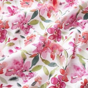 viscose fabric Watercolor spring flowers – white/pastel violet, 