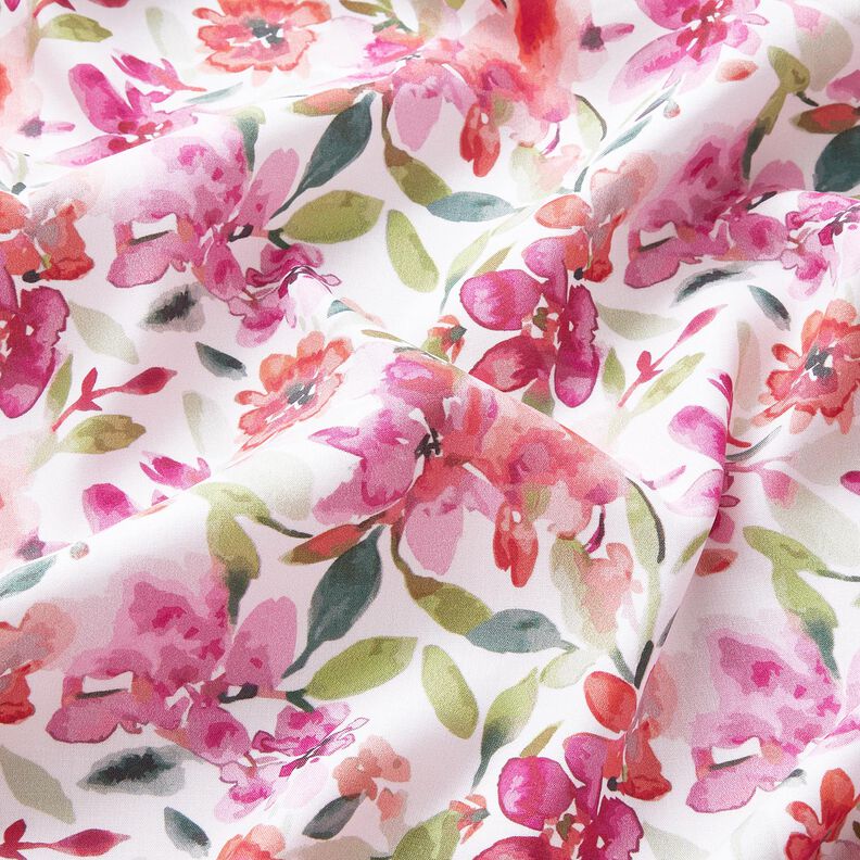 viscose fabric Watercolor spring flowers – white/pastel violet, image number 2