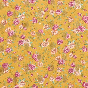 Flowers and gold dots crepe chiffon – curry yellow, 