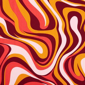 Sateen retro waves| Poppy Fabrics – burgundy/curry yellow, 