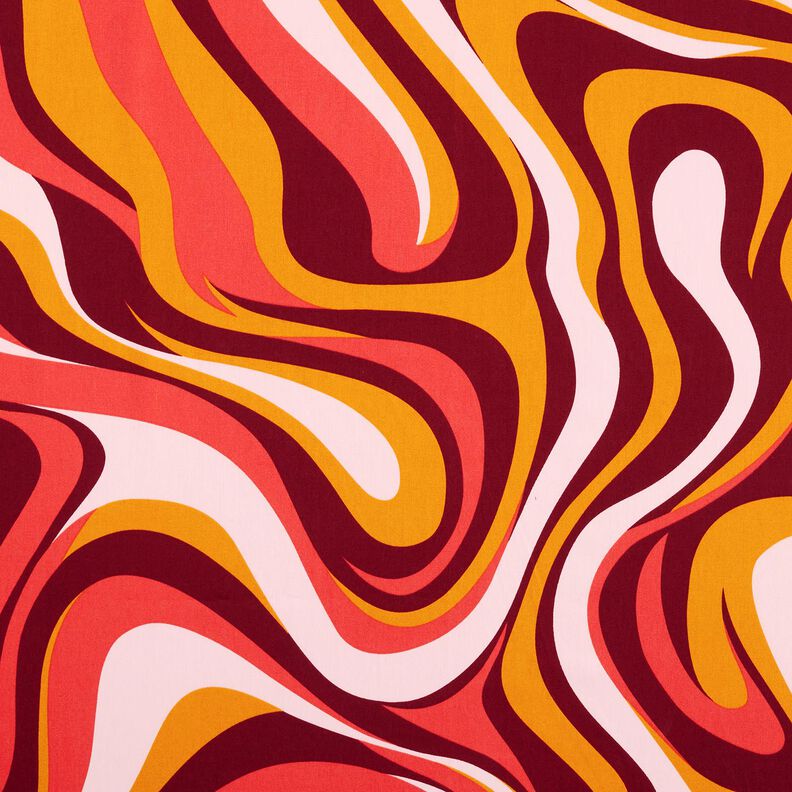 Sateen retro waves| Poppy Fabrics – burgundy/curry yellow,  image number 1
