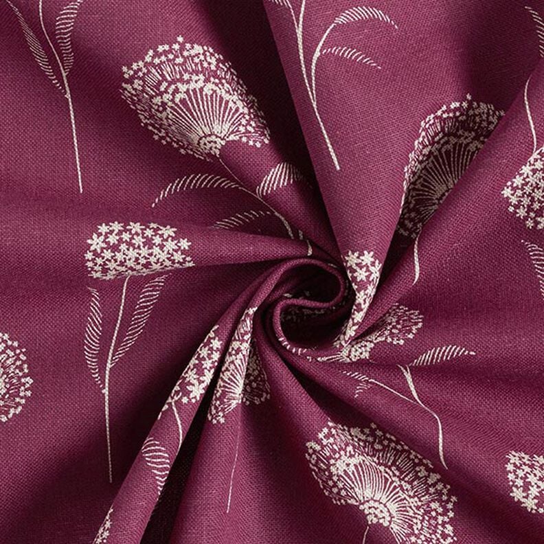 Decor Fabric Half Panama dandelions – natural/burgundy,  image number 4