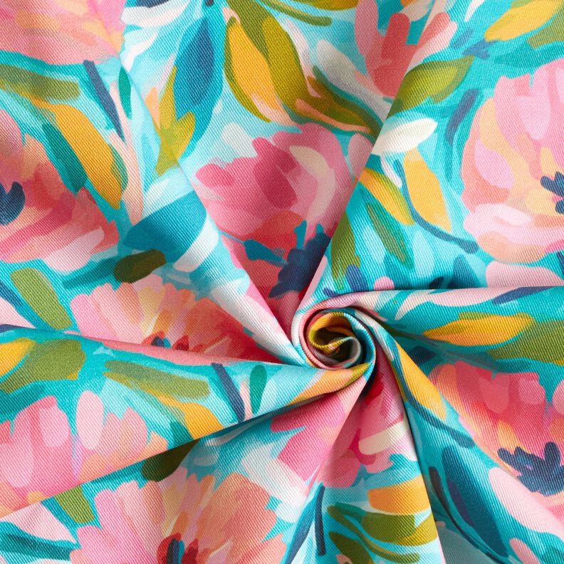 Decor Fabric Cotton Twill painted flowers  – pink/turquoise,  image number 3