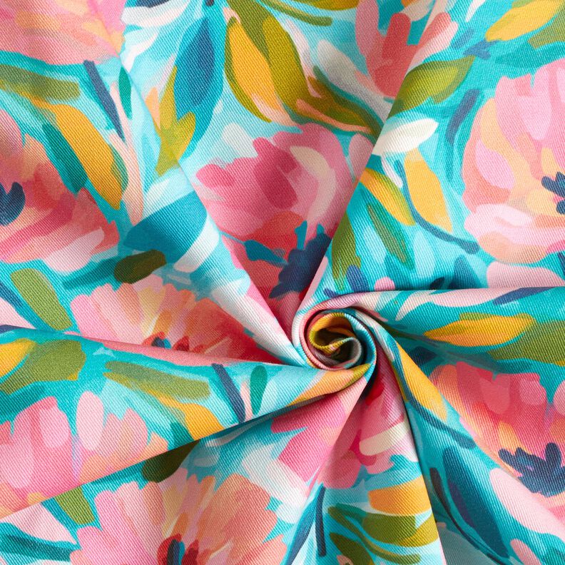 Decor Fabric Cotton Twill painted flowers – pink/turquoise,  image number 3