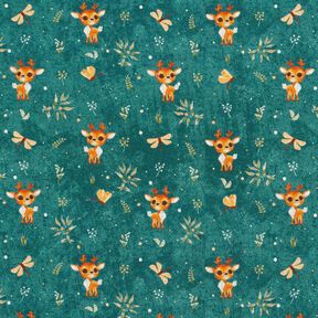 Alpine Fleece Cute Deer Digital Print – petrol, 