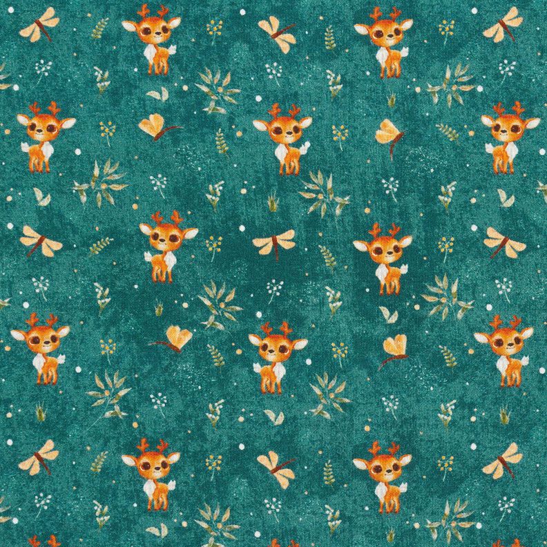 Alpine Fleece Cute Deer Digital Print – petrol,  image number 1