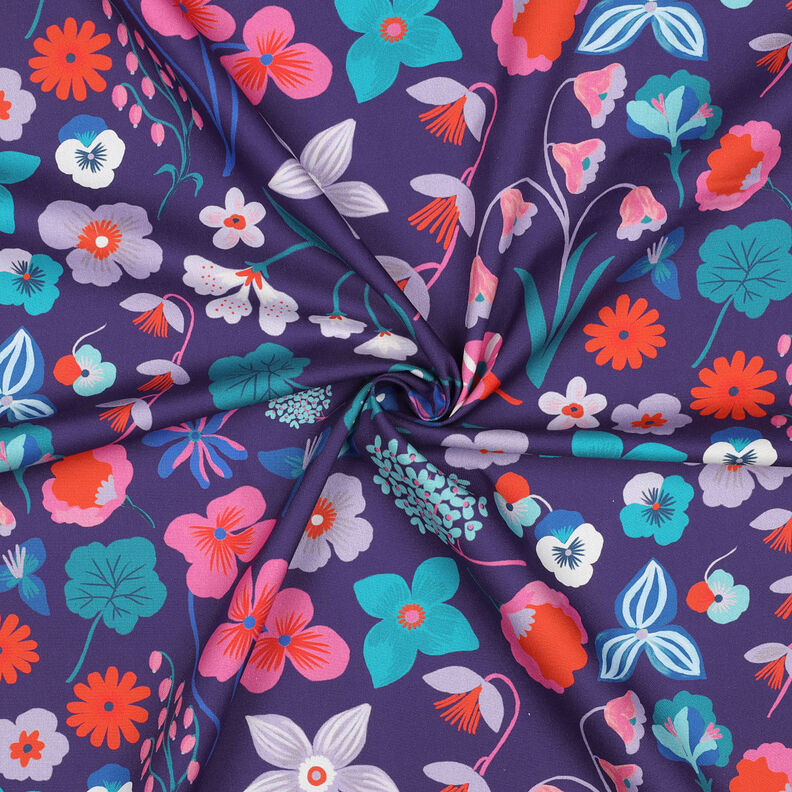 Cotton Poplin Meadow Flower Digital Print | Nerida Hansen – plum/aqua blue,  image number 3